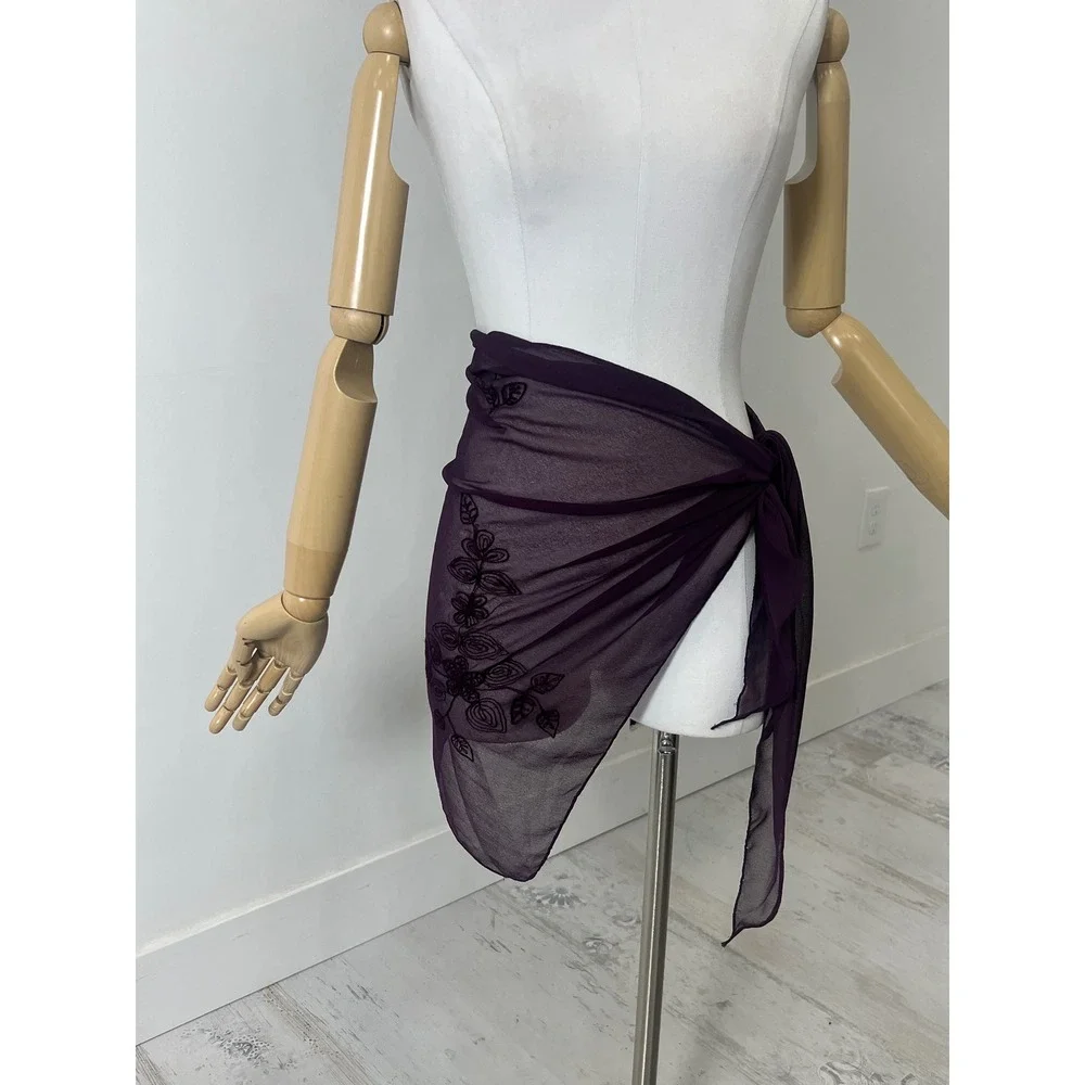 Purple Embroidered Sheer Scarf Wrap